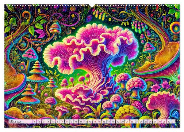 Produktbild: Psychedelische Pilze - Die bunte Welt der magischen Pilze (Wandkalender 2026 DIN A2 quer), CALVENDO Monatskalender
