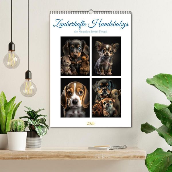 Produktbild: Zauberhafte Hundebabys (Wandkalender 2026 DIN A2 hoch), CALVENDO Monatskalender