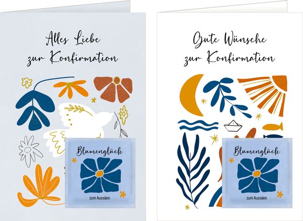 Produktbild: Gru&szlig;karte m. Blumensamen - W&uuml;nsche/Liebe zur Konfirm., sort.