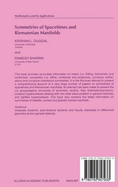 Produktbild: Symmetries of Spacetimes and Riemannian Manifolds