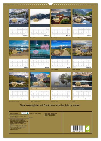 Produktbild: Zitate Wegbegleiter, mit Spr&uuml;chen durch das Jahr by VogtArt (hochwertiger Premium Wandkalender 2026 DIN A2 hoch), Kunstdruck in Hochglanz