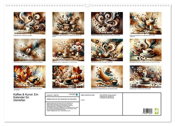 Produktbild: Kaffee & Kunst: Ein Kalender f&uuml;r Genie&szlig;er (Wandkalender 2026 DIN A2 quer), CALVENDO Monatskalender