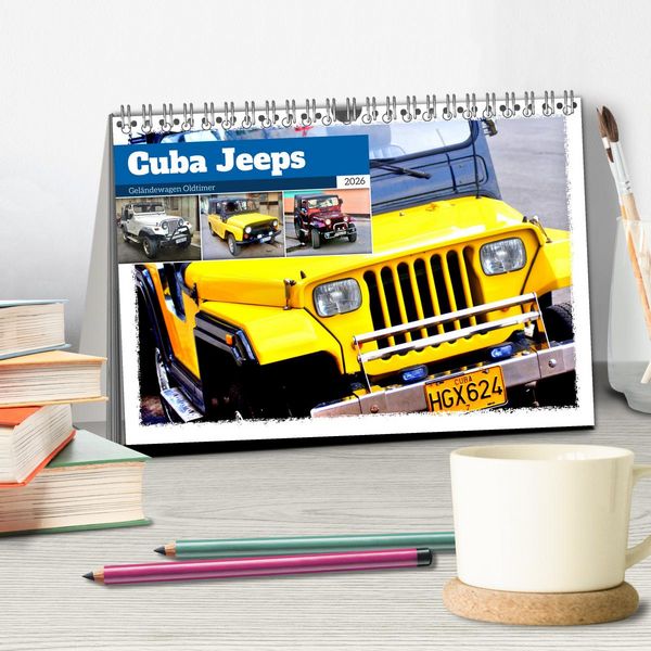 Produktbild: Cuba Jeeps - Gel&auml;ndewagen Oldtimer (Tischkalender 2026 DIN A5 quer), CALVENDO Monatskalender
