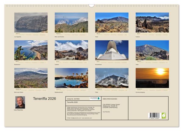 Produktbild: Teneriffa 2026 (Wandkalender 2026 DIN A2 quer), CALVENDO Monatskalender