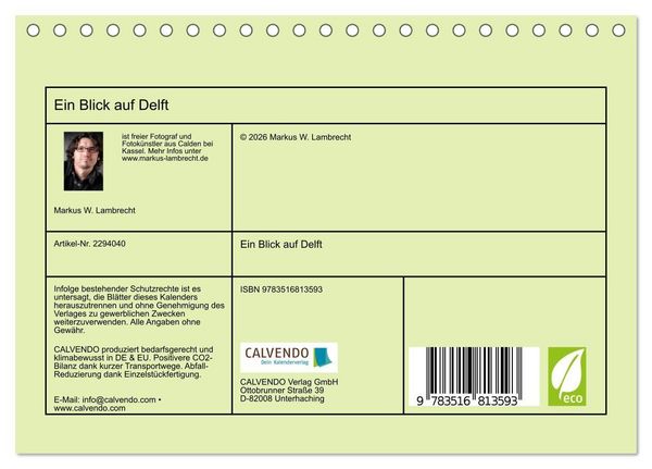Produktbild: Ein Blick auf Delft (Tischkalender 2027 DIN A5 quer), CALVENDO Monatskalender