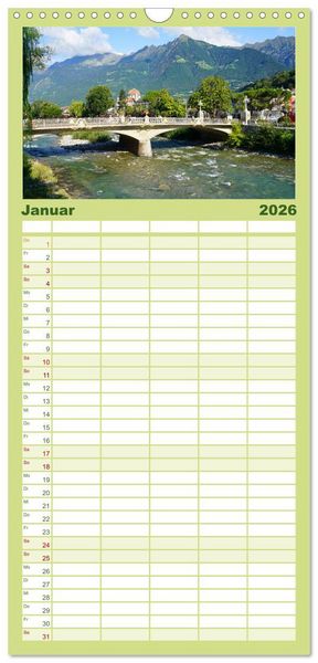 Produktbild: Familienplaner 2026 - Spaziergang in Meran mit 5 Spalten (Wandkalender, 21 x 45 cm) CALVENDO