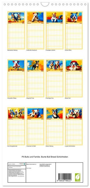 Produktbild: Familienplaner 2026 - Pit Bulls und Familie. Bunte Bull Breed Sch&ouml;nheiten mit 5 Spalten (Wandkalender, 21 x 45 cm) CALVENDO