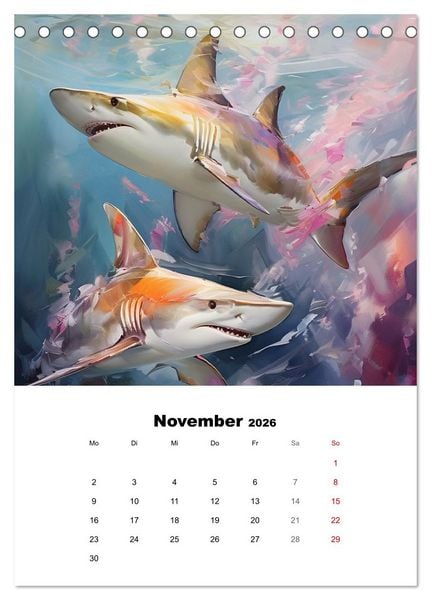 Produktbild: Tanz der Haie. Aquarelle von den K&ouml;nigen der Meere (Tischkalender 2026 DIN A5 hoch), CALVENDO Monatskalender