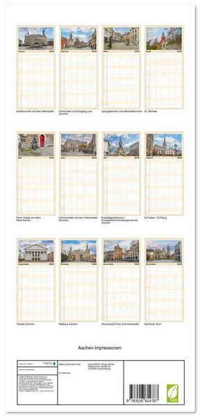 Produktbild: Familienplaner 2026 - Aachen Impressionen mit 5 Spalten (Wandkalender, 21 x 45 cm) CALVENDO