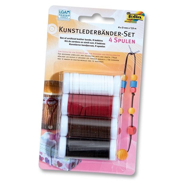 Produktbild: folia Kunstlederb&auml;nder 4 Farben 1,5mx3mm 4 St&uuml;ck