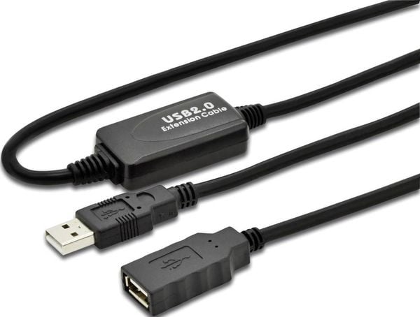 Digitus USB-Kabel USB 2.0 USB-A Stecker, USB-A Buchse 10.00 m Schwarz DA-73100-1