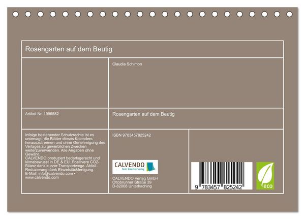 Produktbild: Rosengarten auf dem Beutig (Tischkalender 2026 DIN A5 quer), CALVENDO Monatskalender