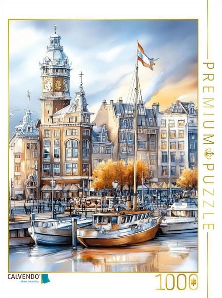 CALVENDO Puzzle Amsterdam - Stadt der Grachten und Giebel | 1000 Teile Lege-Größe 64x48cm Foto-Puzzle für glückliche Stunden