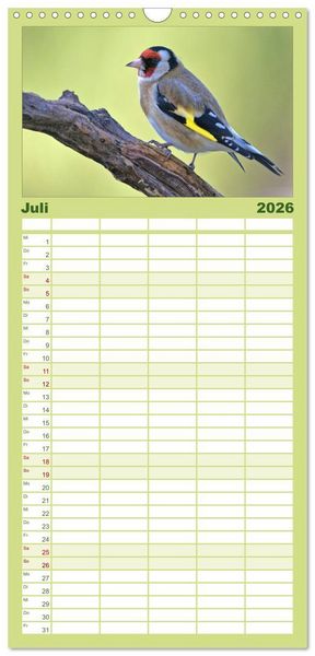 Produktbild: Familienplaner 2026 - Heimische Gartenv&ouml;gel mit 5 Spalten (Wandkalender, 21 x 45 cm) CALVENDO