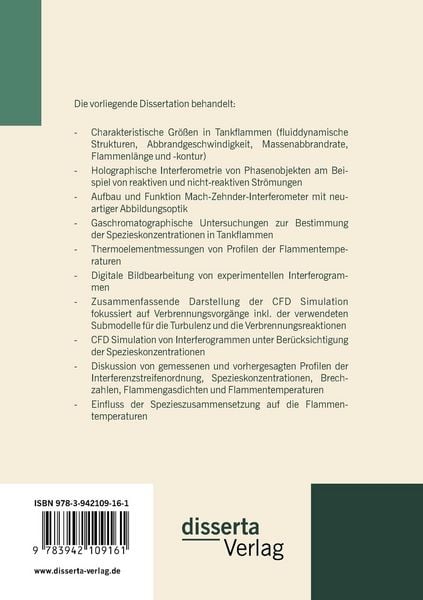 Produktbild: CFD Simulation zur Vorhersage von Interferogrammen, Temperaturen und Spezieskonzentrationen in einer Hexanflamme