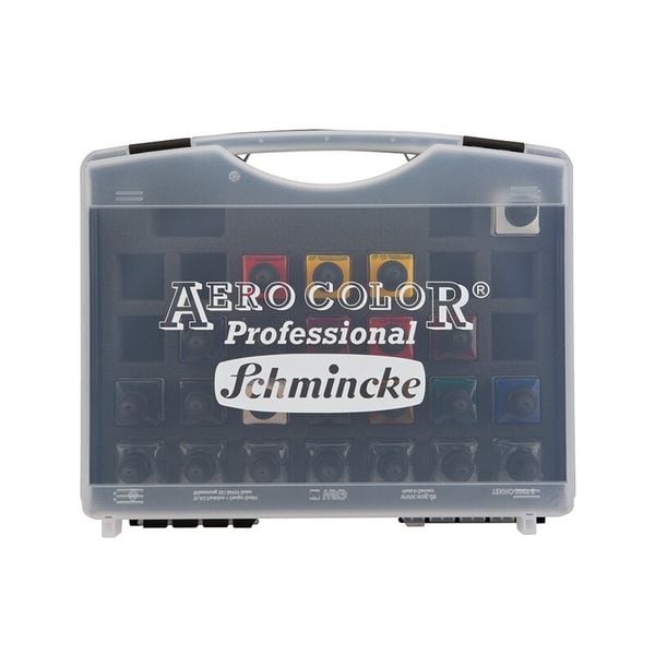 Produktbild: Schmincke Aero Color Professional, Acrylfarbe, Airbrushfarbe, Kunststoff-Koffer, 16 x 28 ml + 7 Leerflaschen