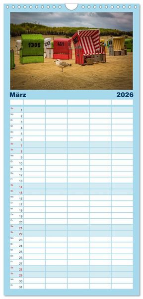 Produktbild: Familienplaner 2026 - Langeoog &ndash; Ein Herbst auf der Insel des Lebens mit 5 Spalten (Wandkalender, 21 x 45 cm) CALVENDO