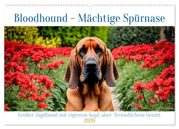 Bloodhound - Mächtige Spürnase (Wandkalender 2026 DIN A2 quer), CALVENDO Monatskalender