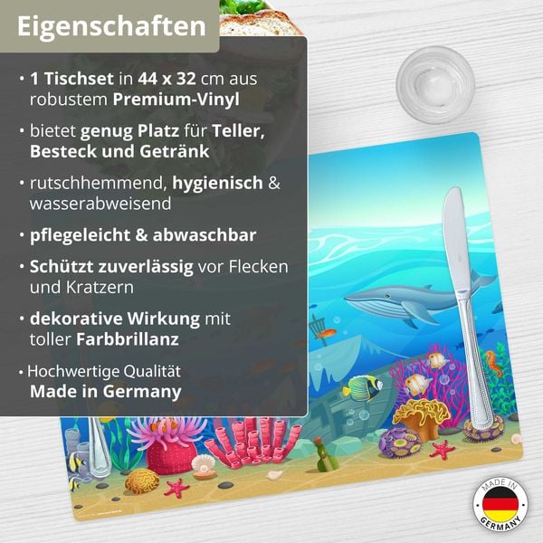 Produktbild: Tischsetmacher Tischset f&uuml;r Kinder Illustrierte Unterwasserwelt f&uuml;r Kinder, aus hochwertigem Vinyl , 44 x 32 cm