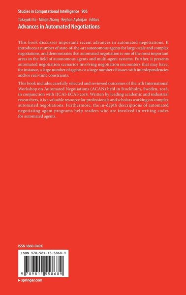 Produktbild: Advances in Automated Negotiations