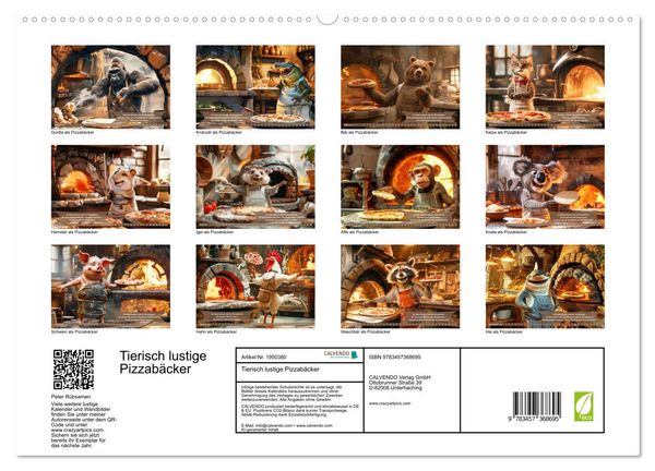 Produktbild: Tierisch lustige Pizzab&auml;cker (hochwertiger Premium Wandkalender 2026 DIN A2 quer), Kunstdruck in Hochglanz