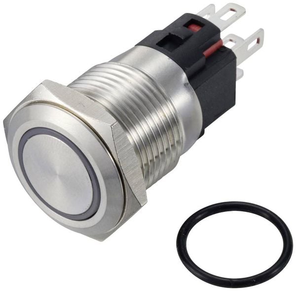 Produktbild: TRU COMPONENTS TC-12647536 Drucktaster 250 V/AC 3 A 1 x Aus/(Ein) IP65 Rot tastend Edelstahl 1 St.