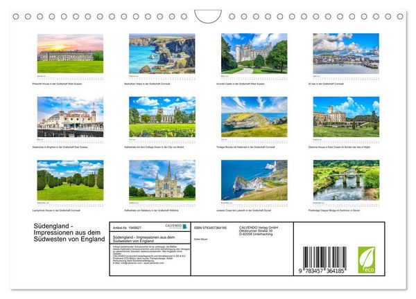 Produktbild: S&uuml;dengland - Impressionen aus dem S&uuml;dwesten von England (Wandkalender 2026 DIN A4 quer), CALVENDO Monatskalender