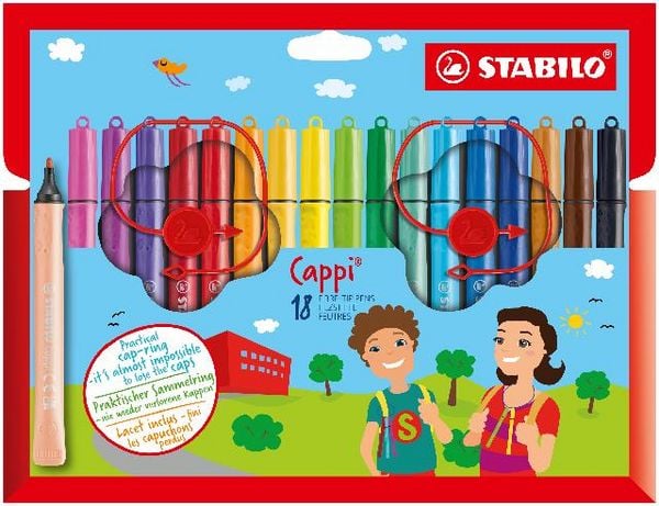 Produktbild: STABILO Filzstift mit Kappenring- Cappi, 18er Pack - mit 18 verschiedenen Farben