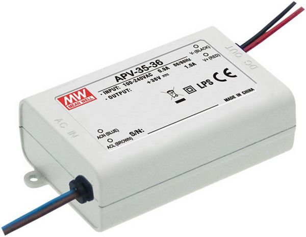 Produktbild: MEAN WELL APV-35-36 LED-Trafo Konstantspannung 36 W 0 - 1.0 A 36 V/DC nicht dimmbar, &Uuml;berlastschutz 1 St.