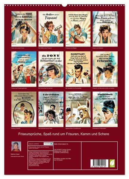 Produktbild: Friseurspr&uuml;che, Spa&szlig; rund um Frisuren, Kamm und Schere (hochwertiger Premium Wandkalender 2026 DIN A2 hoch), Kunstdruck in Hochglanz