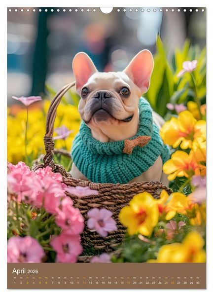 Produktbild: Frenchie Couture - Franz&ouml;sische Bulldoggen in Strick-Chic (Wandkalender 2026 DIN A3 hoch), CALVENDO Monatskalender