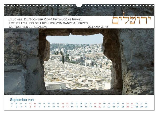 Produktbild: Jerusalem. Kalender mit Bibelworten (Wandkalender 2026 DIN A3 quer), CALVENDO Monatskalender