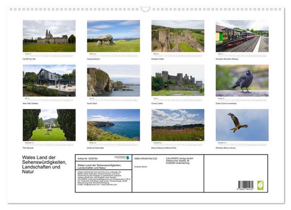 Produktbild: Wales Land der Sehensw&uuml;rdigkeiten, Landschaften und Natur (Wandkalender 2026 DIN A2 quer), CALVENDO Monatskalender