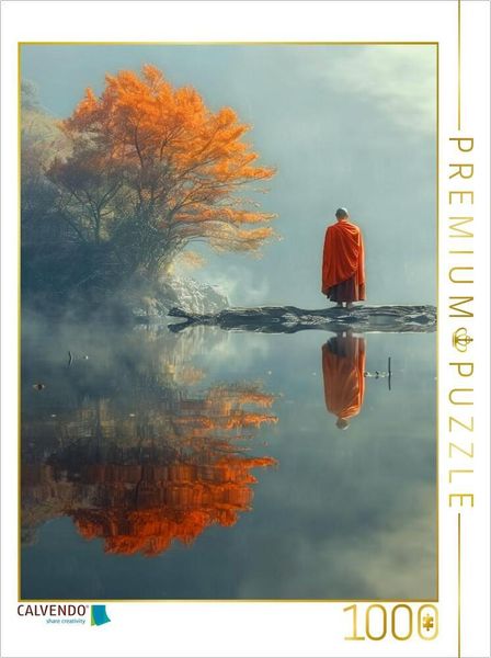 CALVENDO Puzzle Stille - buddhistischer Mönch am See | 1000 Teile Lege-Größe 64x48cm Foto-Puzzle für glückliche Stunden