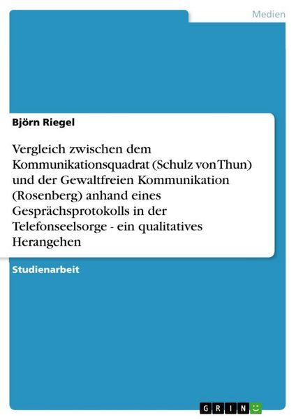 Produktbild: Vergleich zwischen dem Kommunikationsquadrat (Schulz von Thun) und der Gewaltfreien Kommunikation (Rosenberg) anhand eines Gespr&auml;chsprotokolls in der Telefonseelsorge - ein qualitatives Herangehen
