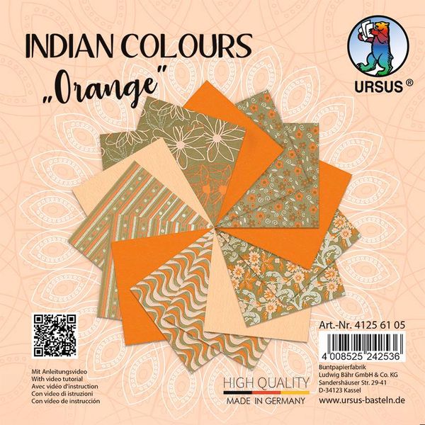 Produktbild: URSUS Spezialpapiere Indian Colours, orange, 13,7 x 13,7 cm, 10 Blatt