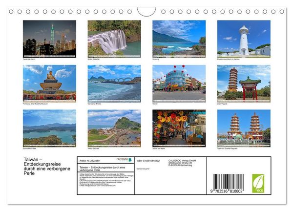Produktbild: Taiwan &ndash; Entdeckungsreise durch eine verborgene Perle (Wandkalender 2027 DIN A4 quer), CALVENDO Monatskalender
