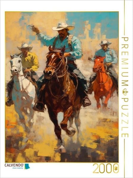 Produktbild: CALVENDO Puzzle Reiter der Unendlichkeit: Drei Cowboys im Wind | 2000 Teile Lege-Gr&ouml;&szlig;e 90x67cm Foto-Puzzle f&uuml;r gl&uuml;ckliche Stunden
