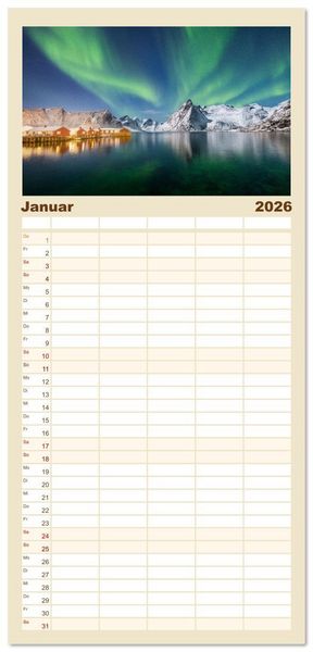 Produktbild: Familienplaner 2026 - Farben der Lofoten - Jahreszeiten jenseits des Polarkreises mit 5 Spalten (Wandkalender, 21 x 45 cm) CALVENDO