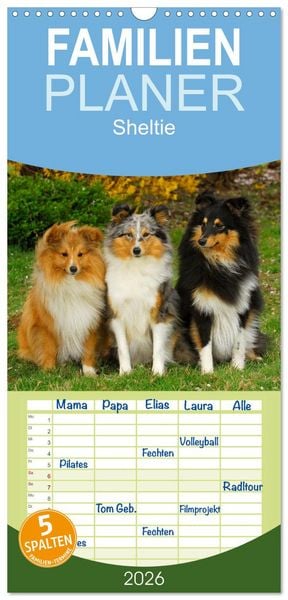 Produktbild: Familienplaner 2026 - Sheltie 2026 mit 5 Spalten (Wandkalender, 21 x 45 cm) CALVENDO