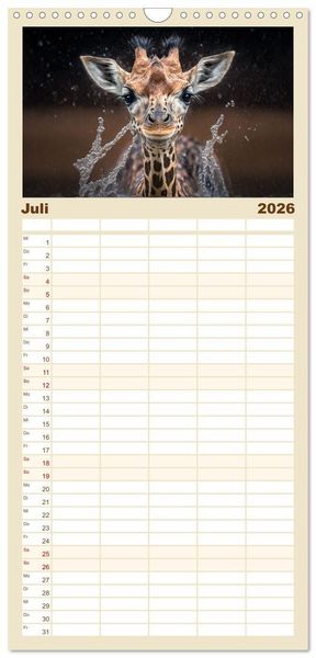 Produktbild: Familienplaner 2026 - Tierkinder beim Baden mit 5 Spalten (Wandkalender, 21 x 45 cm) CALVENDO