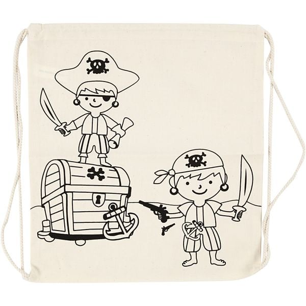 Creativ Company Kordelzug-Beutel, Piraten, Größe 37x41 cm, 110 g, Hellnatur, 1 Stk