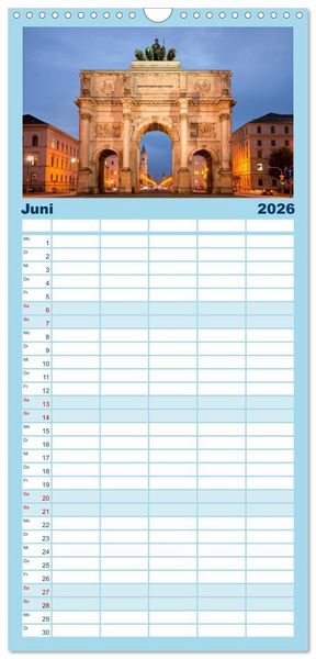 Produktbild: Familienplaner 2026 - Abend in M&uuml;nchen mit 5 Spalten (Wandkalender, 21 x 45 cm) CALVENDO