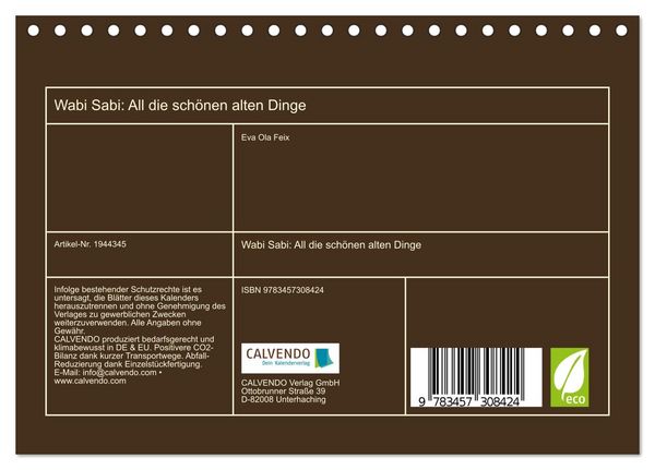 Produktbild: Wabi Sabi: All die sch&ouml;nen alten Dinge (Tischkalender 2026 DIN A5 quer), CALVENDO Monatskalender