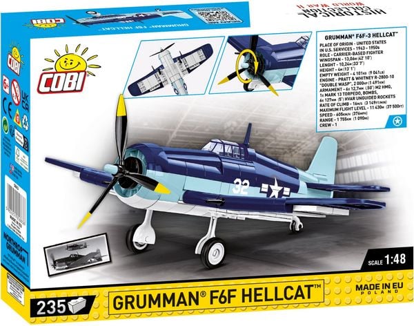 Produktbild: COBI Historical Collection 5883 - Grumman F6F Hellcat, Jagdflugzeuge, WWII, Bausatz 1:48, 235 Klemmbausteine