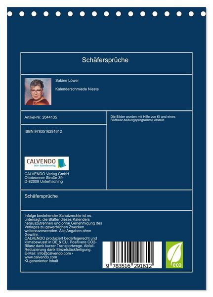 Produktbild: Sch&auml;ferspr&uuml;che (Tischkalender 2026 DIN A5 hoch), CALVENDO Monatskalender