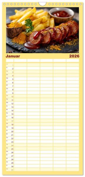 Produktbild: Familienplaner 2026 - Currywurst Kalender - Das Berliner Kultgericht f&uuml;r Fleischliebhaber mit 5 Spalten (Wandkalender, 21 x 45 cm) CALVENDO