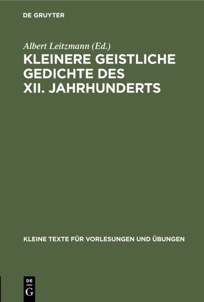 Produktbild: Kleinere geistliche Gedichte des XII. Jahrhunderts