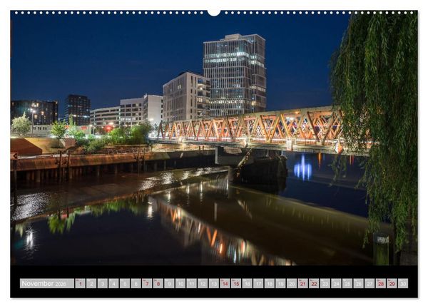 Produktbild: Hamburgs Br&uuml;cken bei Nacht (Wandkalender 2026 DIN A2 quer), CALVENDO Monatskalender