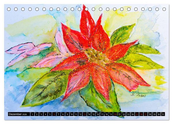 Produktbild: Blumenjahr - Bunte Bl&uuml;ten in Aquarell (Tischkalender 2026 DIN A5 quer), CALVENDO Monatskalender